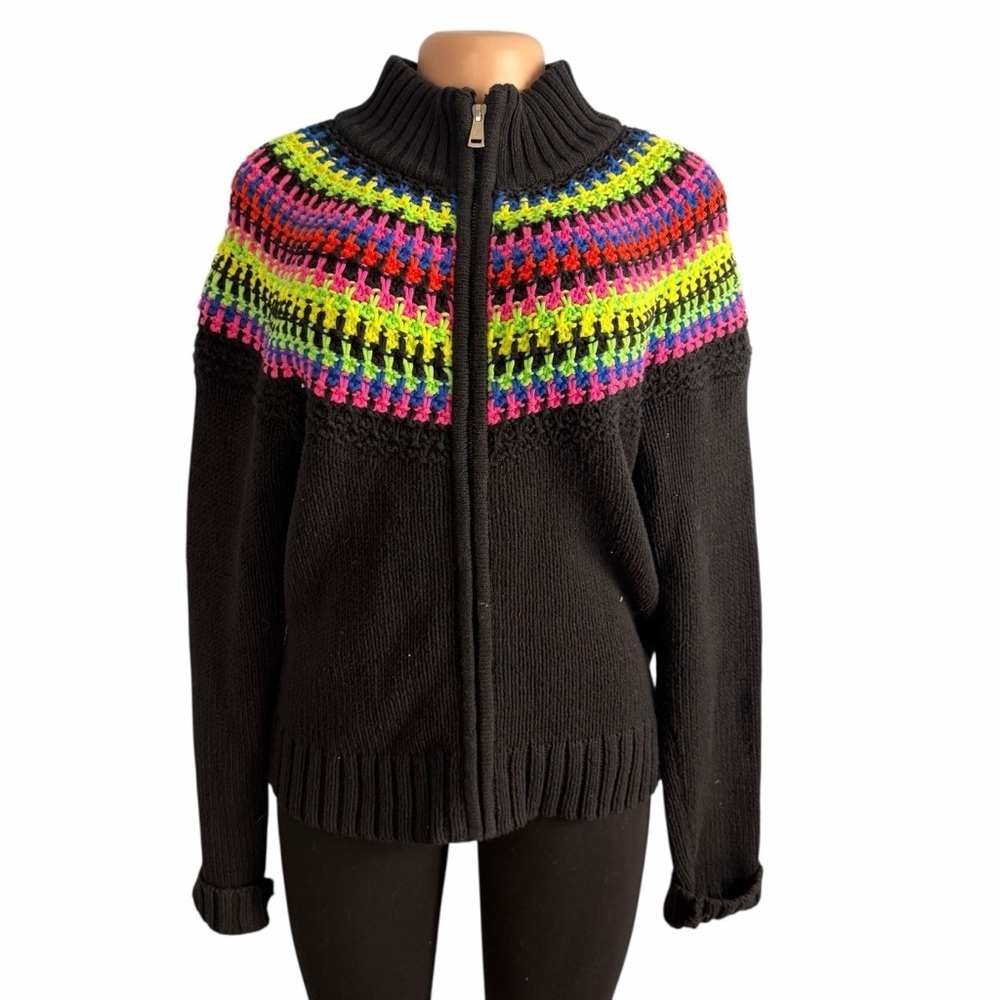 Vintage Ralph Lauren Active Black Sweater with Neon Bright Accents 90's